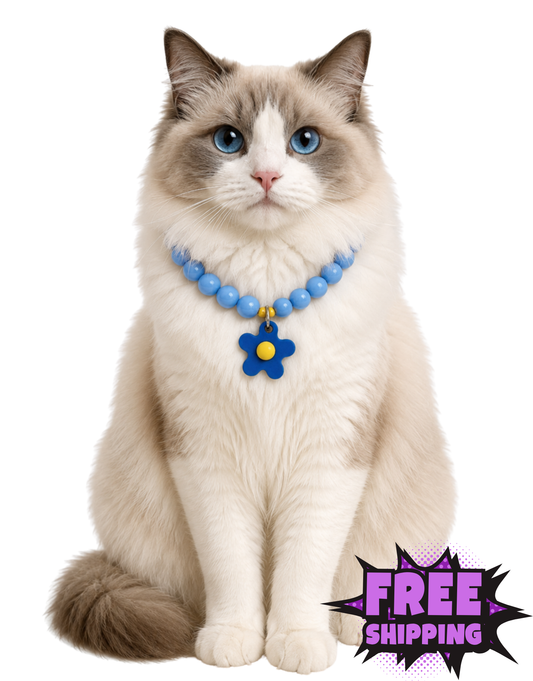 FLOWER POWER CAT NECKLACE-BLUE