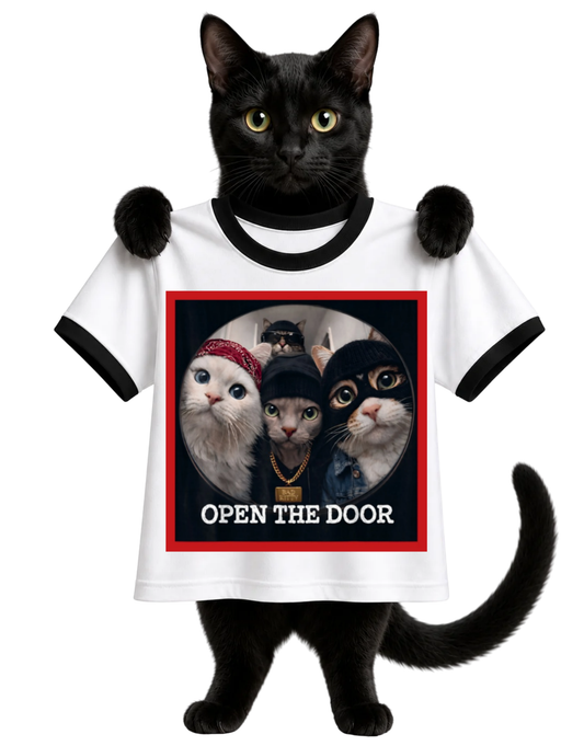 DOORBELL CAMERA CATS-OPEN THE DOOR- RINGER T-SHIRT