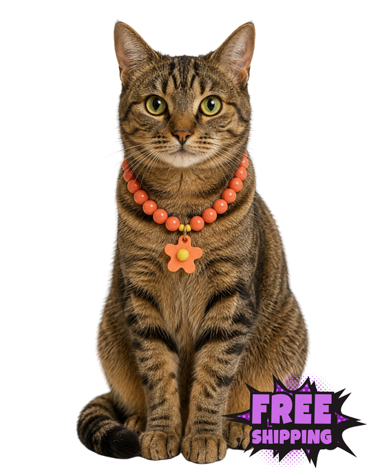 FLOWER POWER CAT NECKLACE-ORANGE