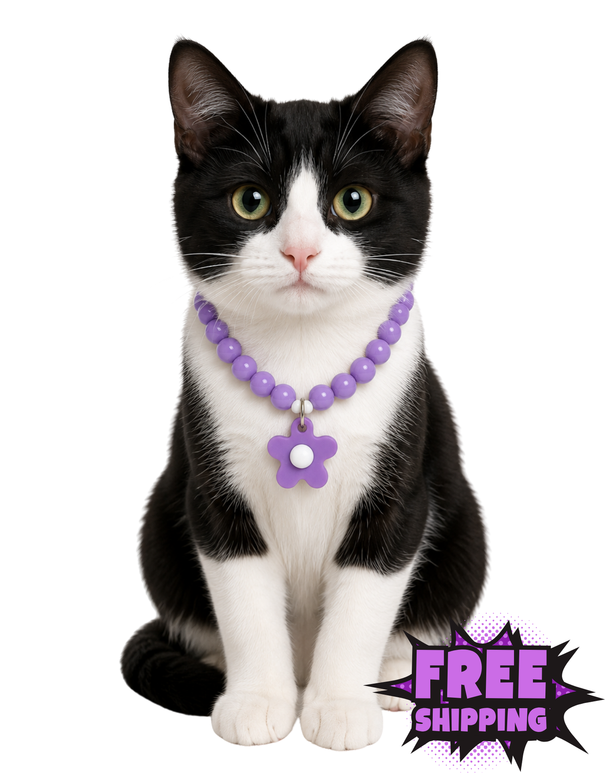 FLOWER POWER CAT NECKLACE-PURPLE