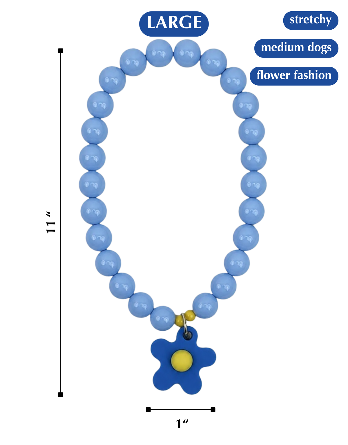FLOWER POWER DOG NECKLACE-BLUE