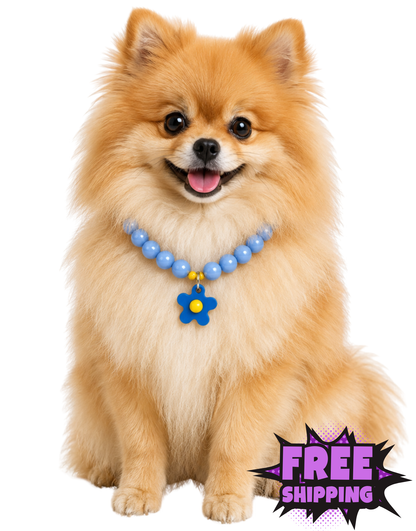 FLOWER POWER DOG NECKLACE-BLUE