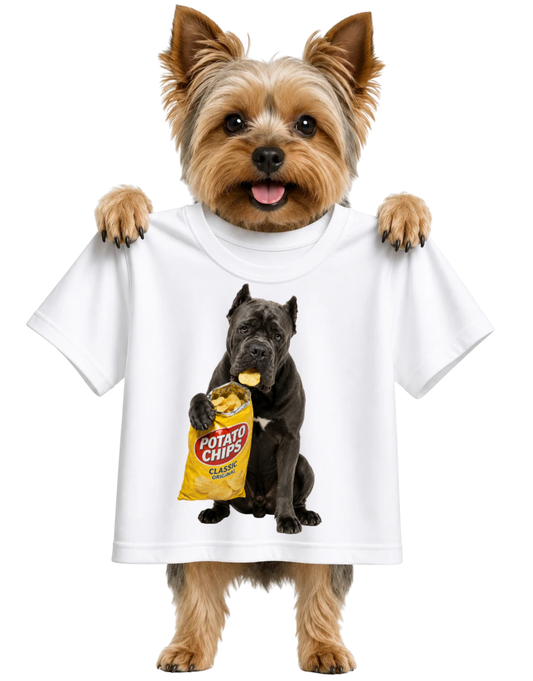 POTATO CHIP SNACKING DOG-WOMENS T-SHIRT