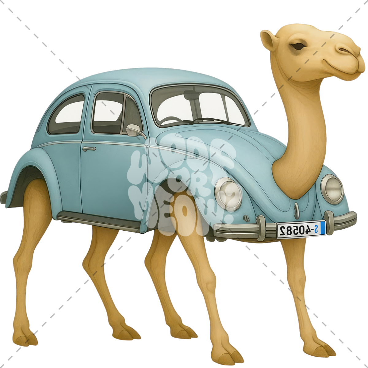 CAMEL IN BLUE VW BEETLE