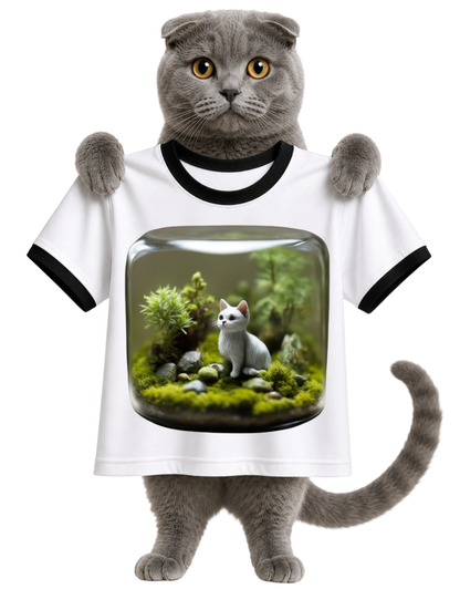 TINY CAT IN TERRARIUM GARDEN-RINGER T-SHIRT