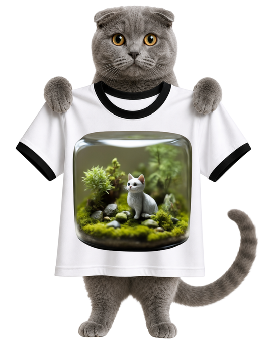TINY CAT IN TERRARIUM GARDEN-RINGER T-SHIRT