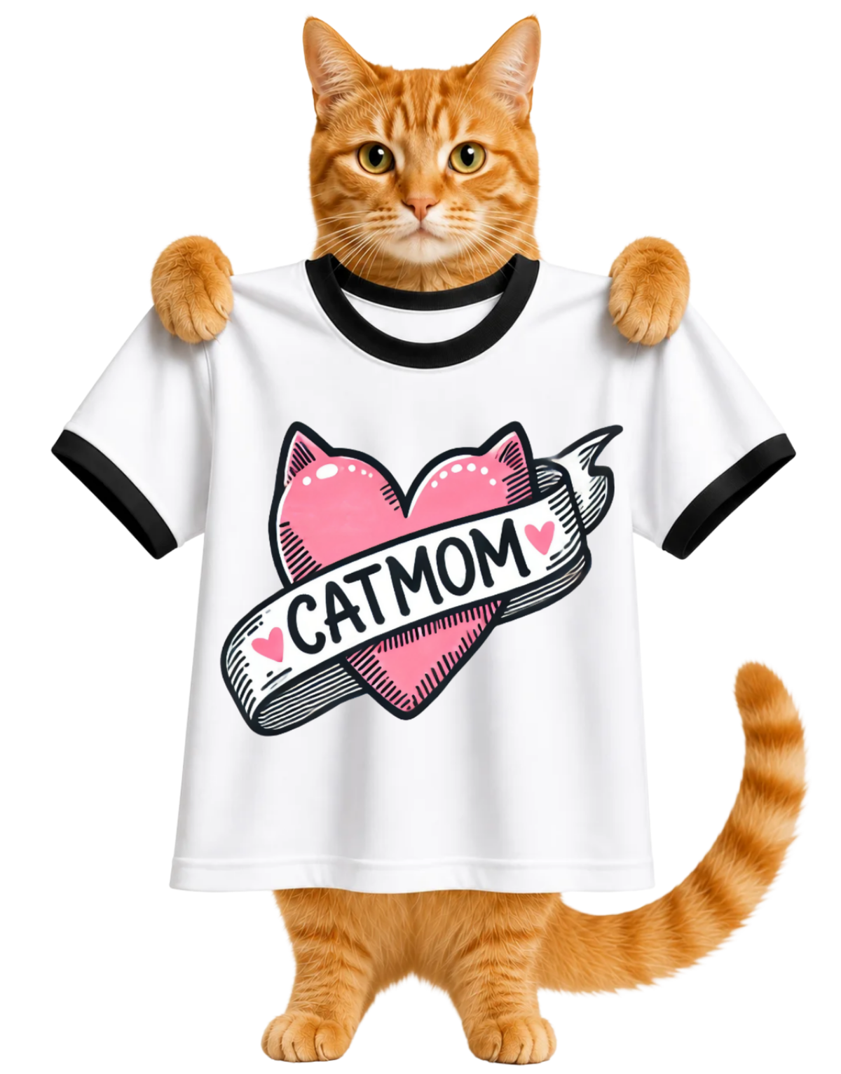 TATTOO HEART CAT MOM-RINGER T-SHIRT