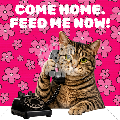 CAT ON PHONE-FEED ME COFFEE MUG