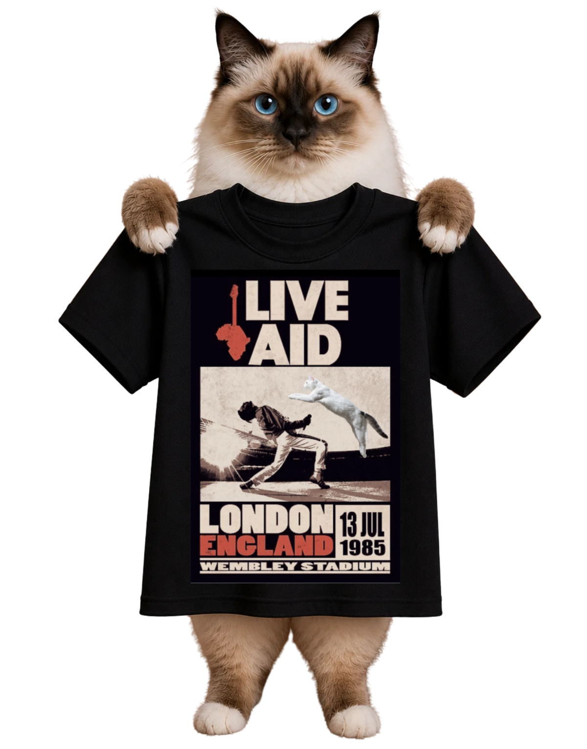 LIVE AID-FREDDY MERCURY AND CAT-WOMENS T-SHIRT