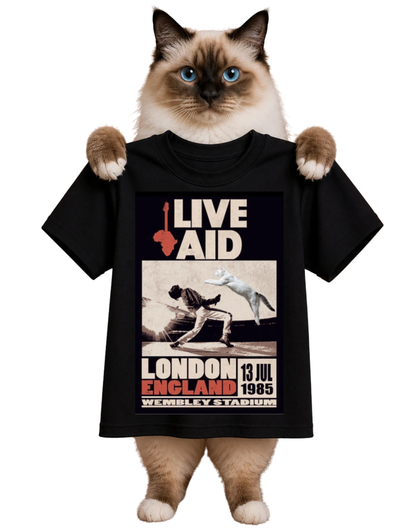 LIVE AID-FREDDY MERCURY AND CAT-WOMENS T-SHIRT