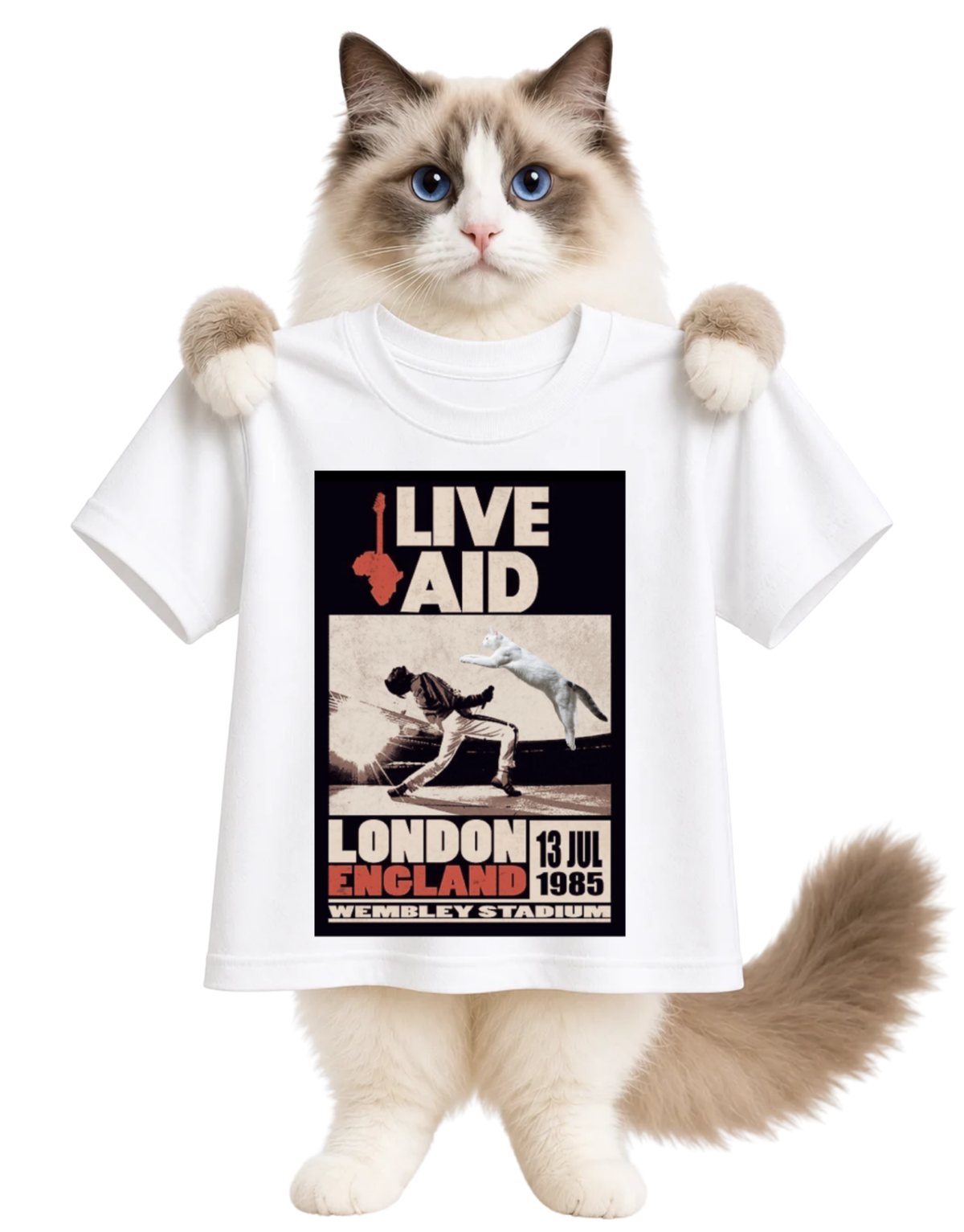 LIVE AID-FREDDY MERCURY AND CAT-UNISEX T-SHIRT