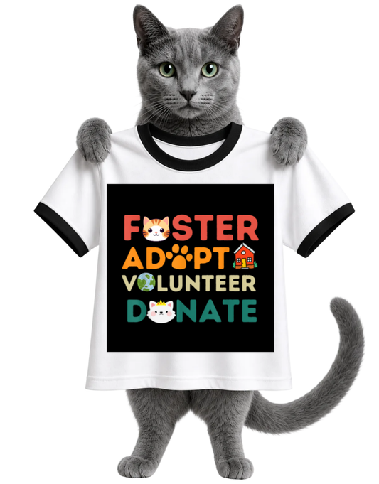 FOSTER-ADOPT-VOLUNTEER-DONATE CAT-RINGER T-SHIRT