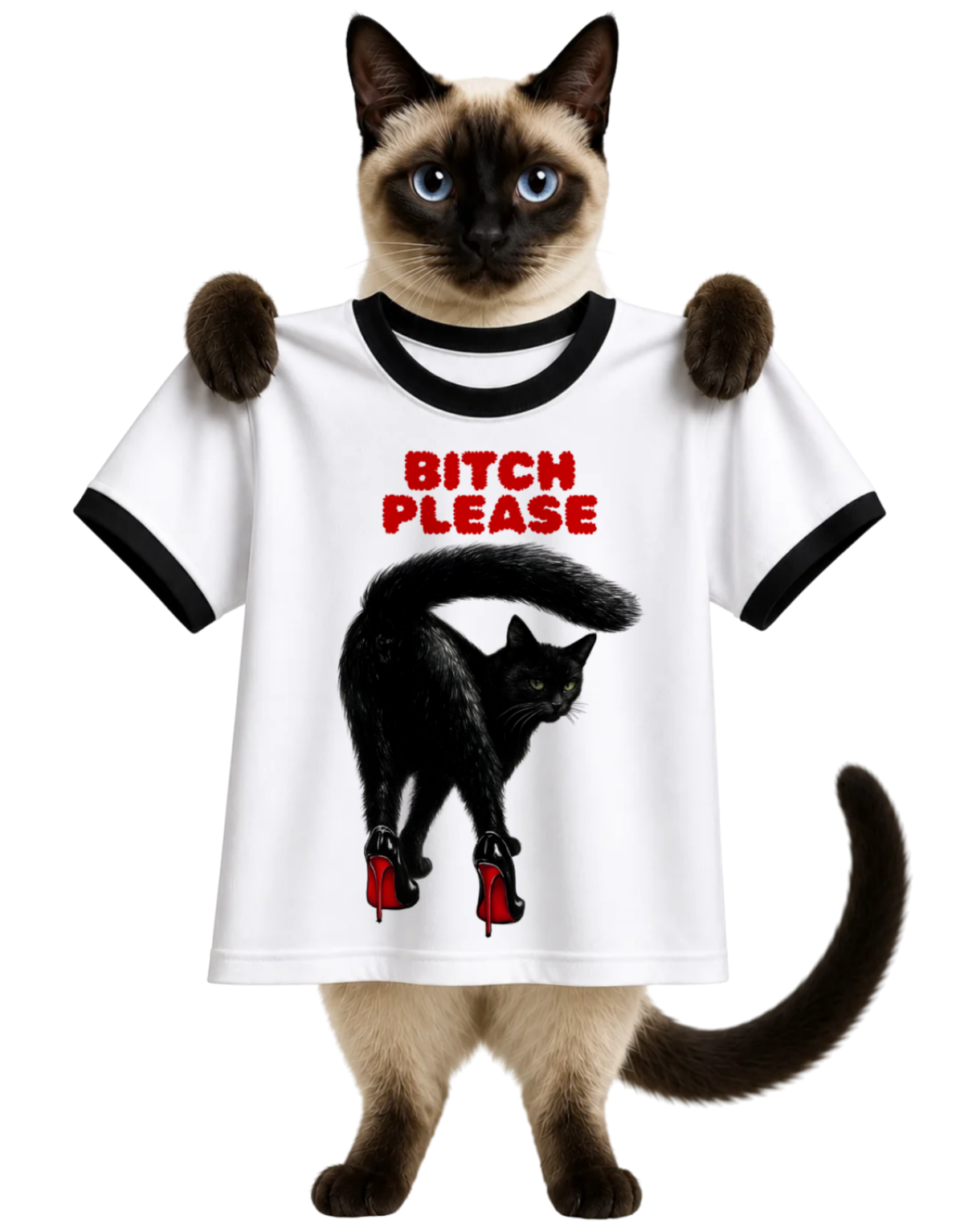 BITCH PLEASE-BLACK CAT ATTITUDE-RINGER T-SHIRT