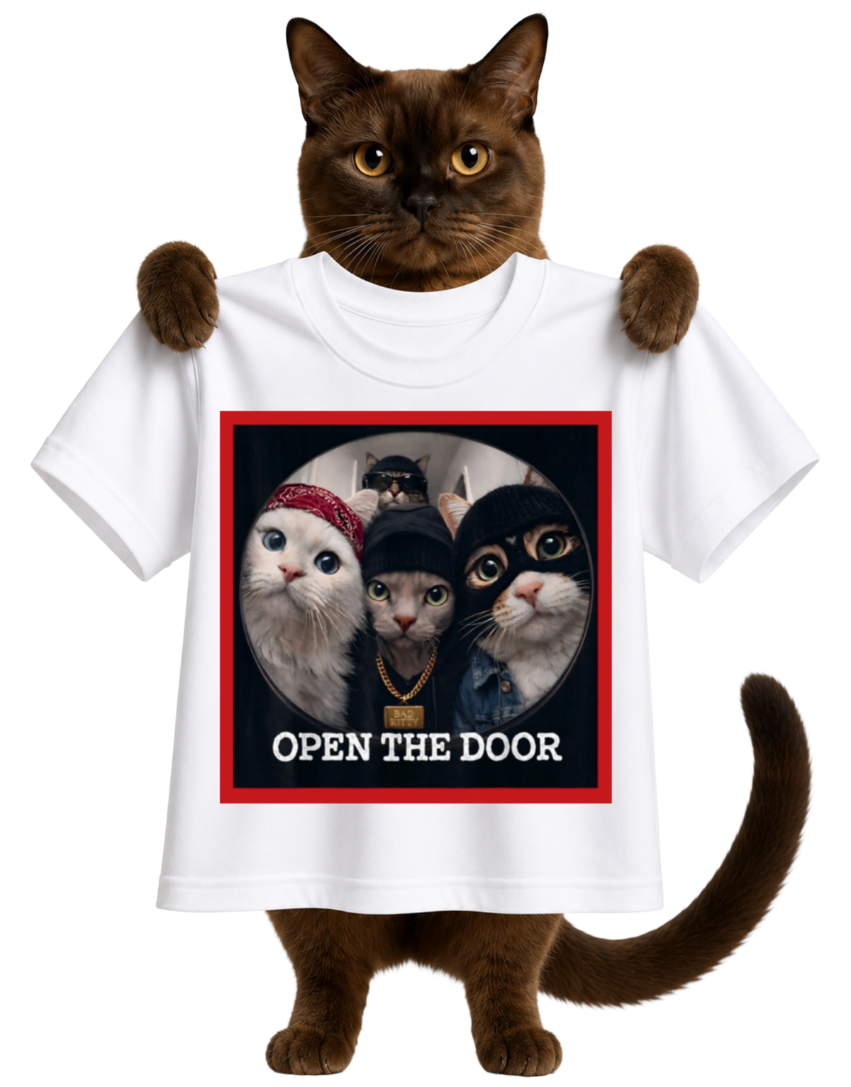 DOORBELL CAMERA CATS-OPEN THE DOOR-UNISEX T-SHIRT
