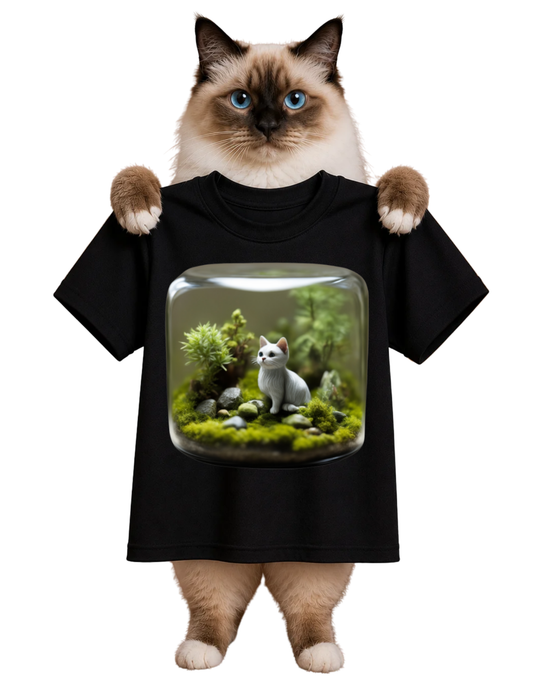 TINY CAT IN TERRARIUM GARDEN-WOMENS TSHIRT