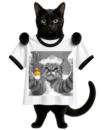 BATHTUB CAT SELFIE-RINGER T-SHIRT