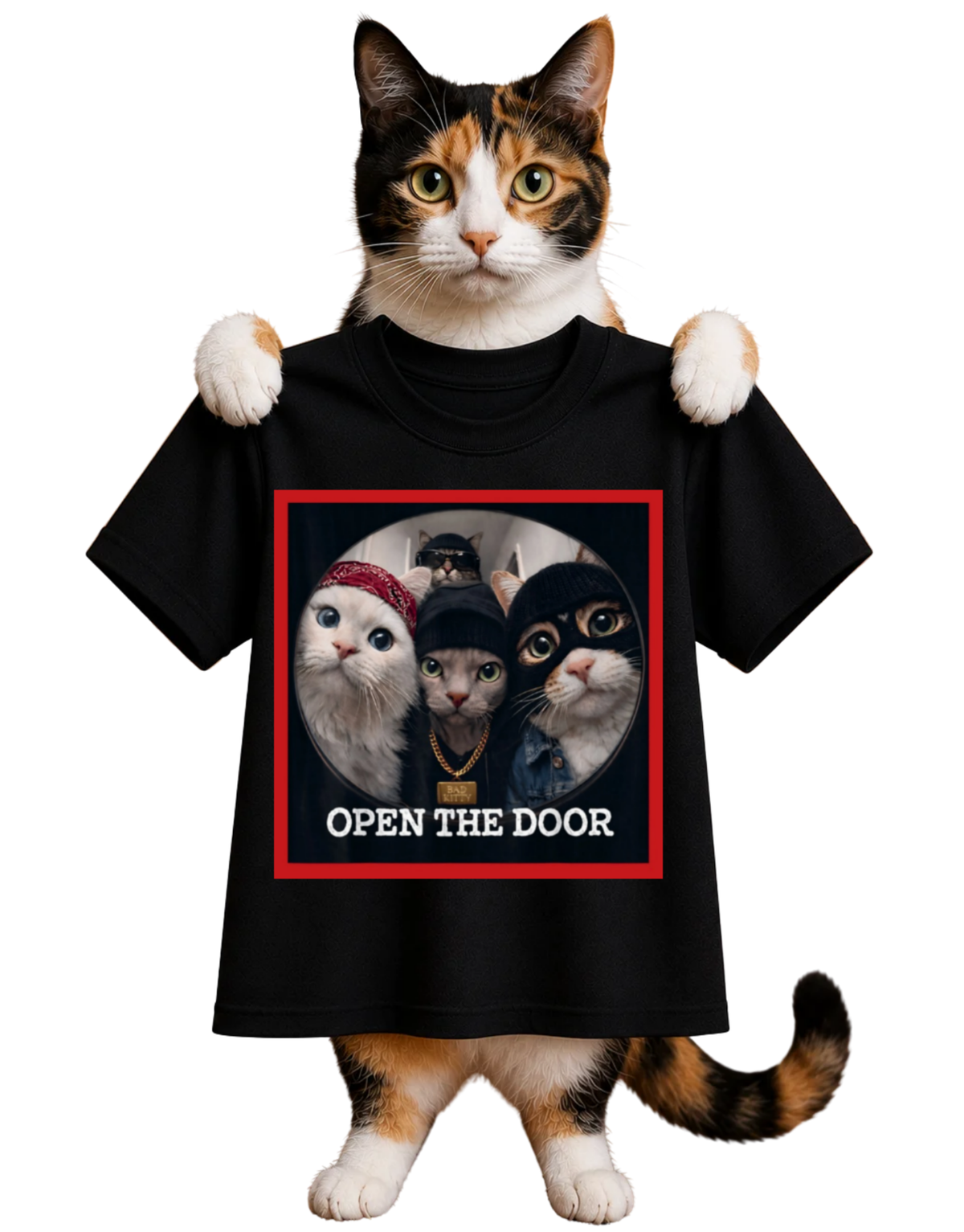 DOORBELL CAMERA CATS-OPEN THE DOOR-WOMENS T-SHIRT