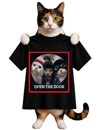 DOORBELL CAMERA CATS-OPEN THE DOOR-WOMENS T-SHIRT