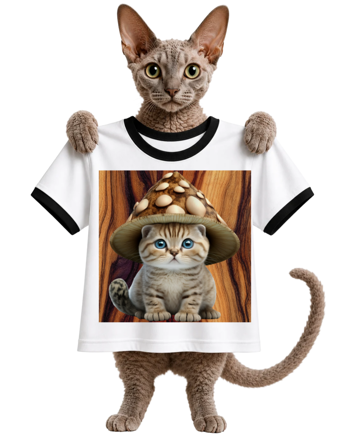 MUSHROOM HAT CAT-RINGER T-SHIRT