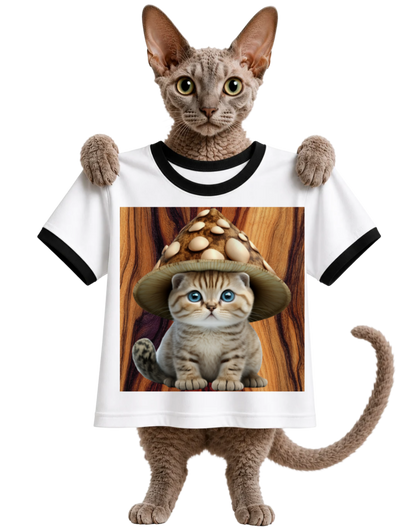 MUSHROOM HAT CAT-RINGER T-SHIRT