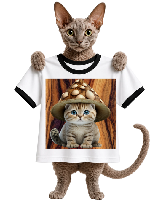 MUSHROOM HAT CAT-RINGER T-SHIRT