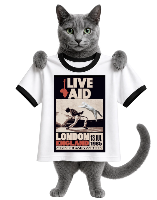 LIVE AID-FREDDY MERCURY AND CAT-RINGER T-SHIRT