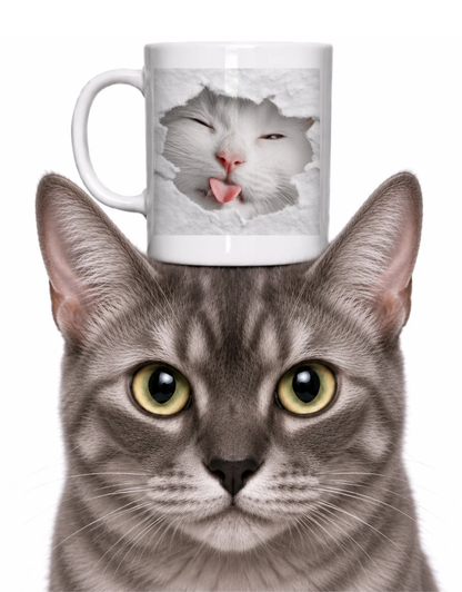 PEEK-A-BOO WHITE CAT COFFEE MUG