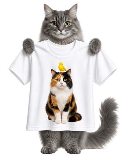 CALICO CAT AND BIRD FRIEND-UNISEX T-SHIRT