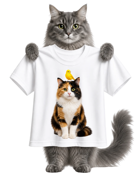 CALICO CAT AND BIRD FRIEND-UNISEX T-SHIRT