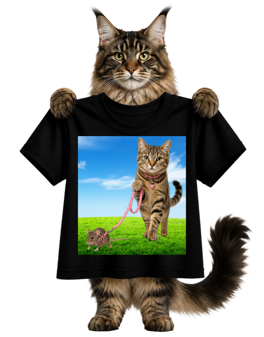 CAT WALKING PET MOUSE-WOMENS T-SHIRT