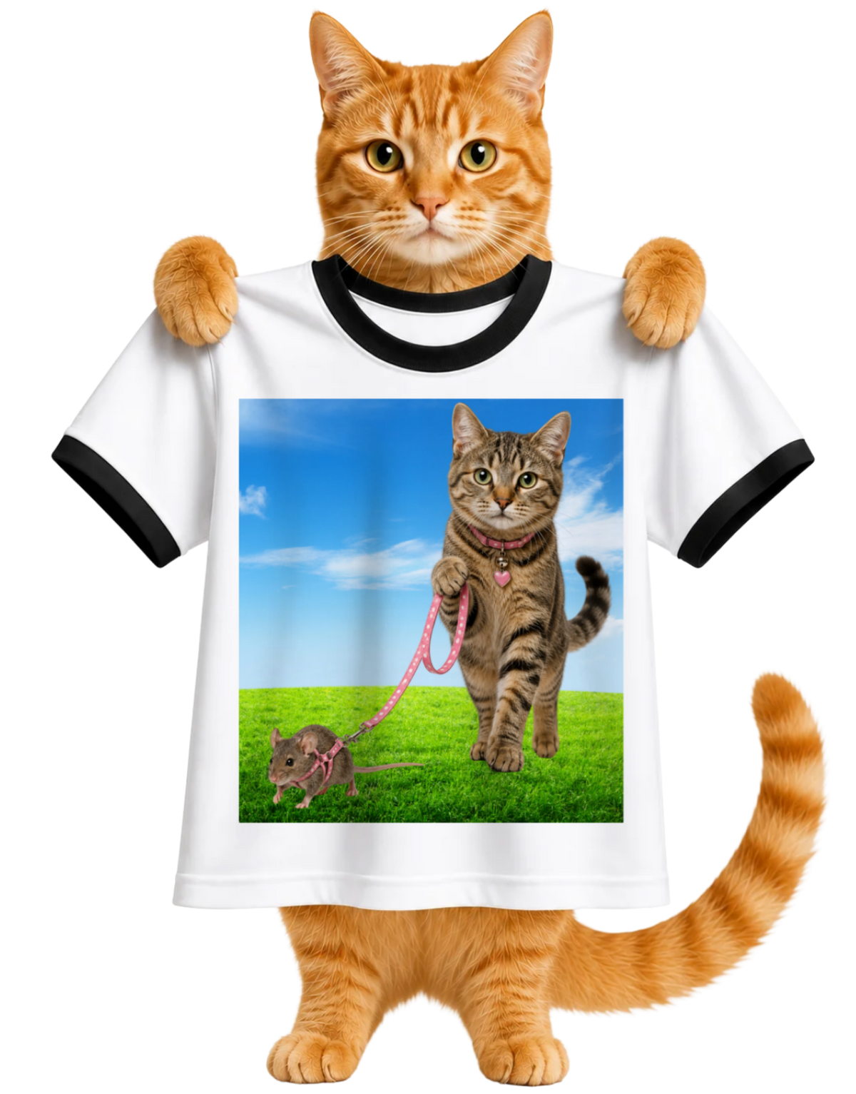 CAT WALKING PET MOUSE-RINGER T-SHIRT