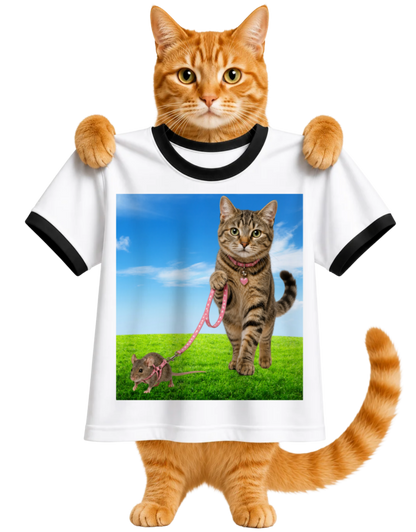 CAT WALKING PET MOUSE-RINGER T-SHIRT