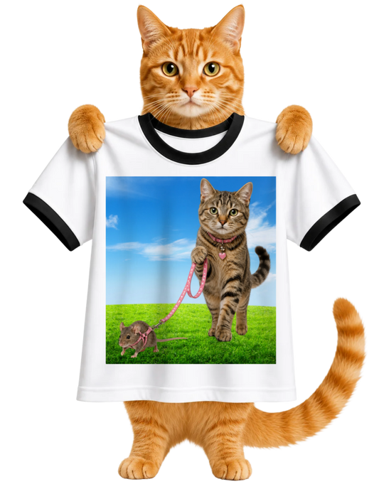 CAT WALKING PET MOUSE-RINGER T-SHIRT