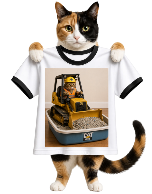 CAT PLOWING LITTER BOX-RINGER T-SHIRT