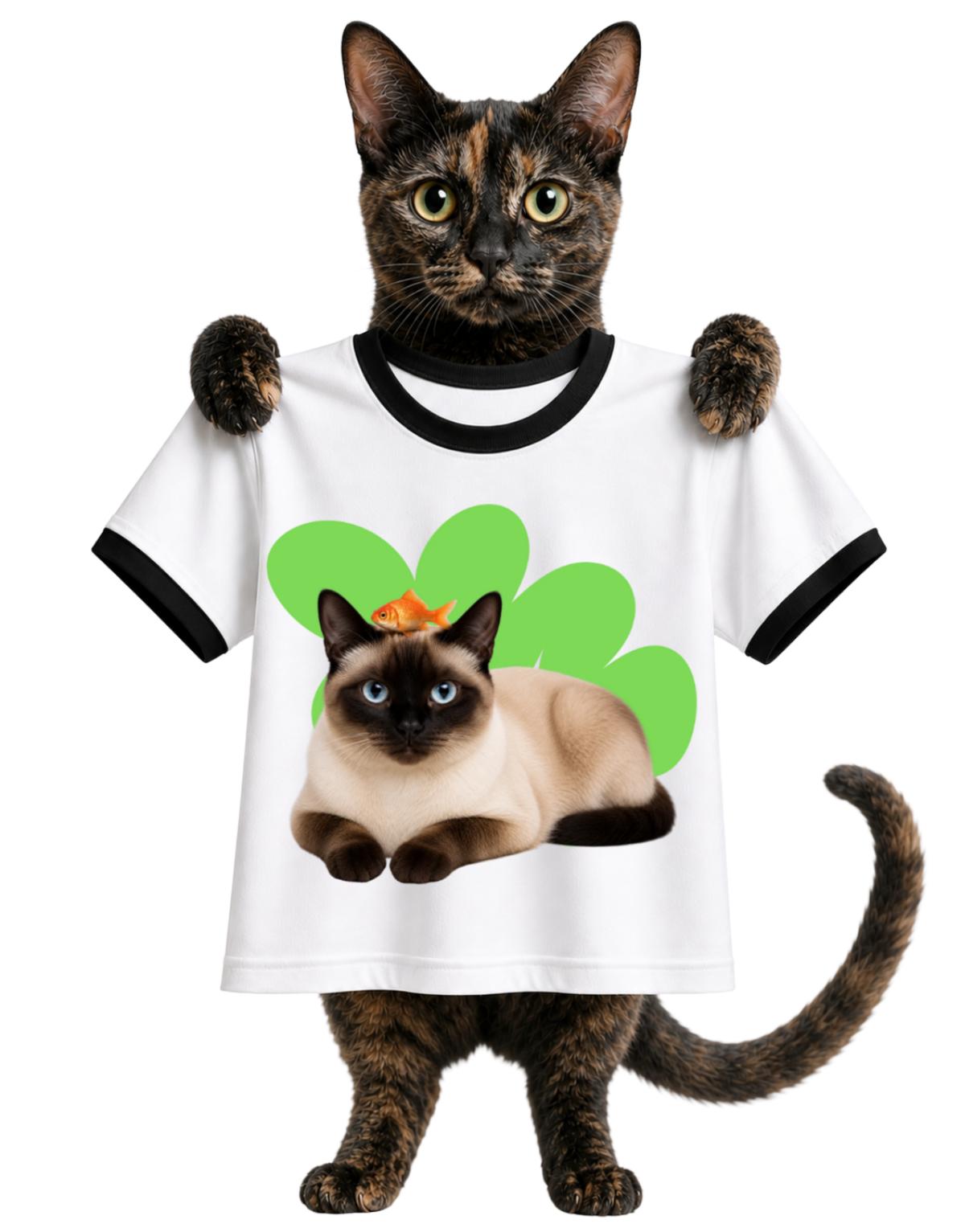A FISHY TWIST AND CAT CURIOSITY-RINGER T-SHIRT