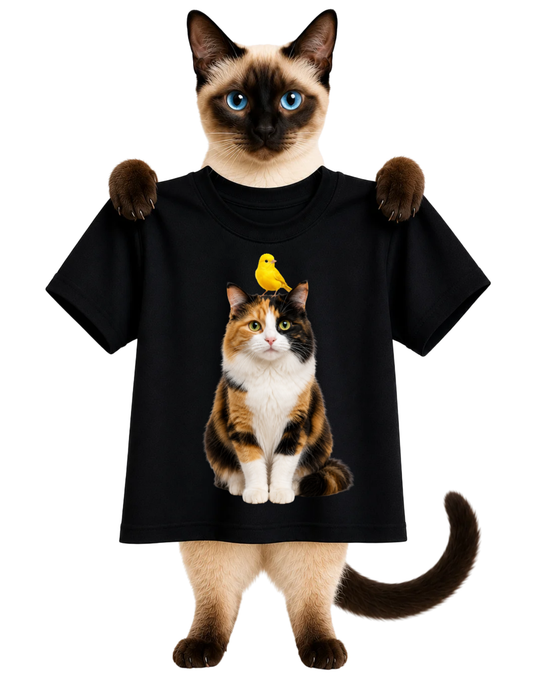 CALICO CAT AND BIRD FRIEND-WOMENS T-SHIRT