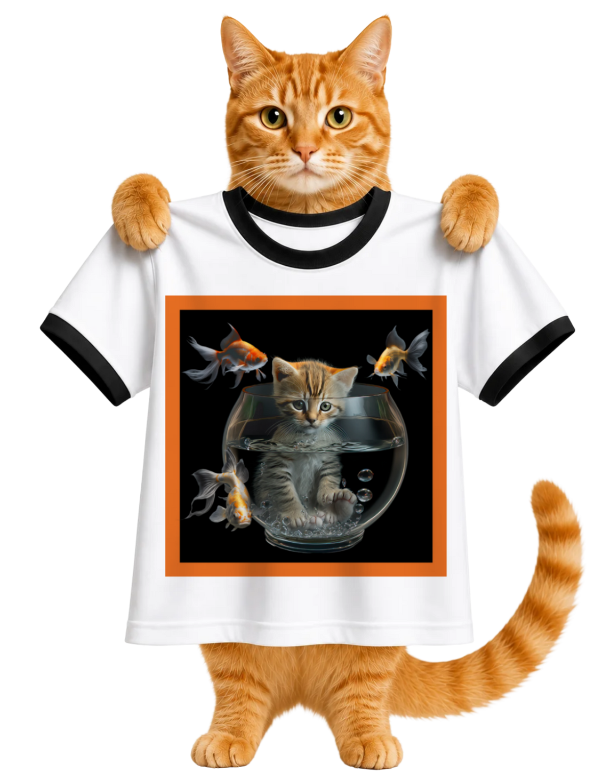 KITTY IN A GOLDFISH BOWL-RINGER T-SHIRT