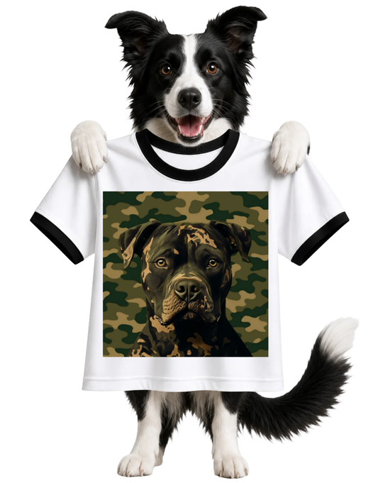 CAMO DOG ON CAMO-RINGER T-SHIRT