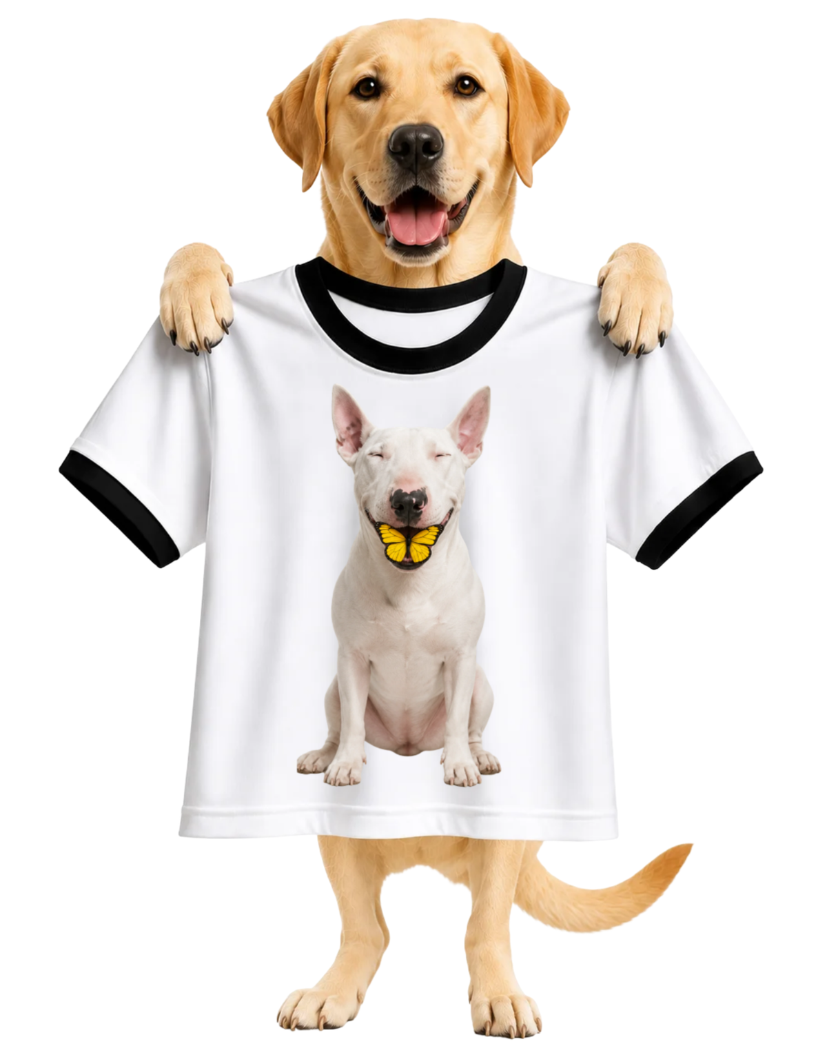 BULL TERRIER YELLOW BUTTERFLY KISSES-RINGER T-SHIRT
