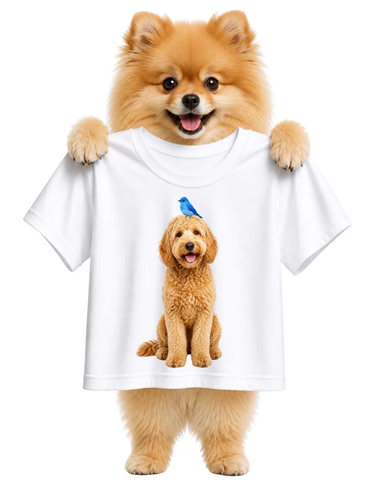 BLUE BIRD ON GOLDENDOODLE-UNISEX T-SHIRT