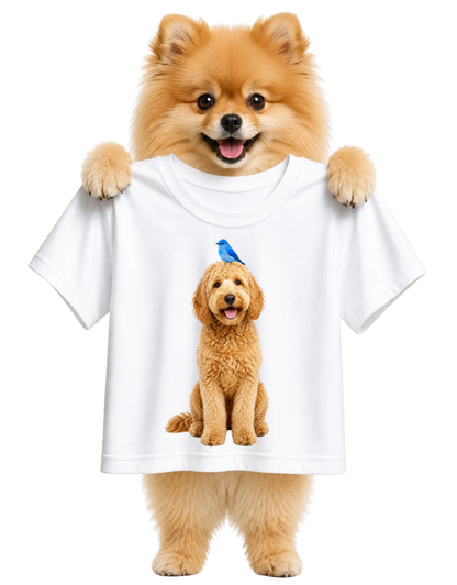 BLUE BIRD ON GOLDENDOODLE-UNISEX T-SHIRT