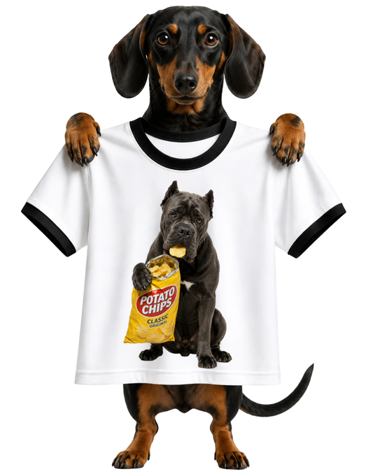 POTATO CHIP SNACKING DOG-RINGER T-SHIRT