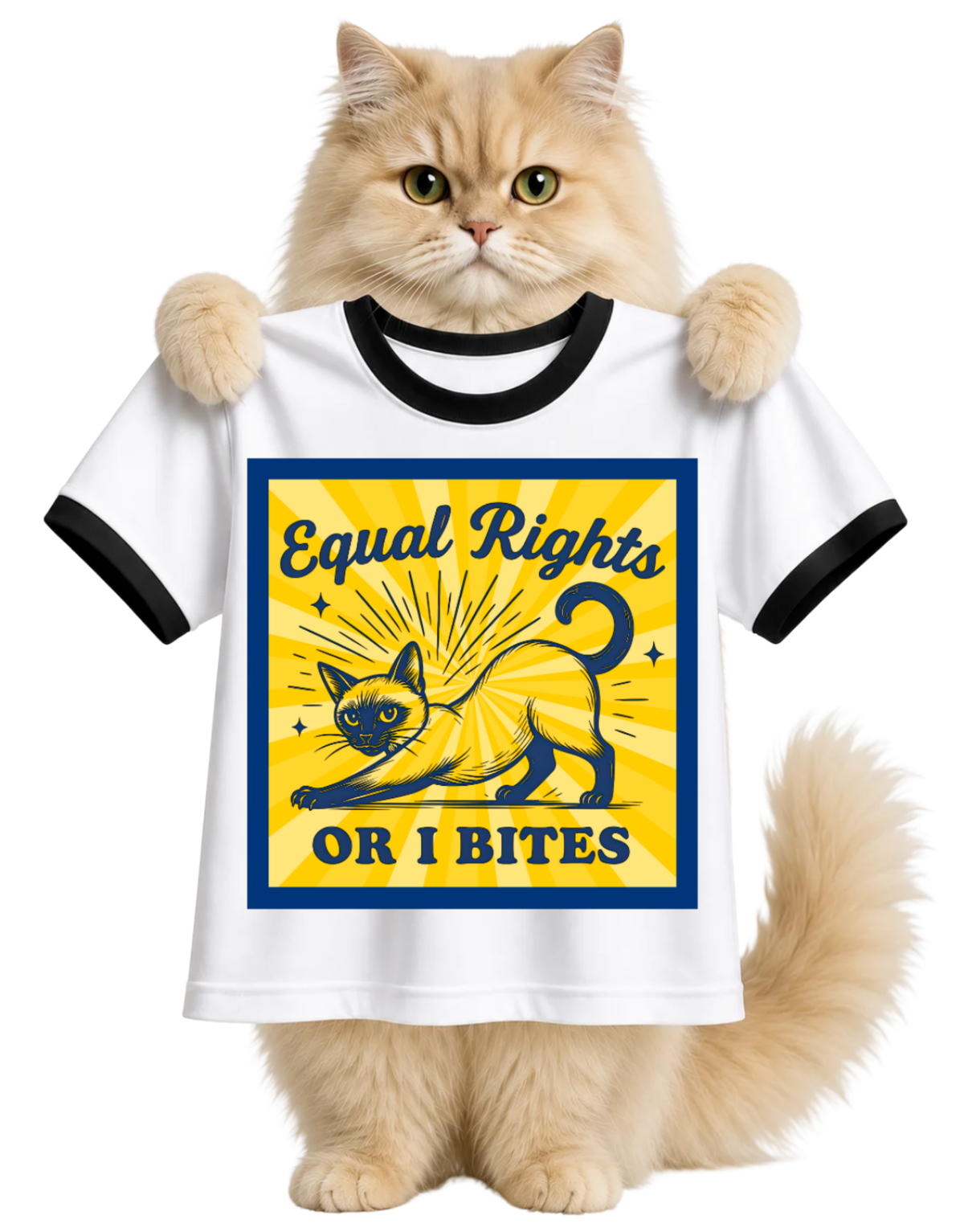 EQUAL RIGHTS OR I BITES CAT-RINGER T-SHIRT
