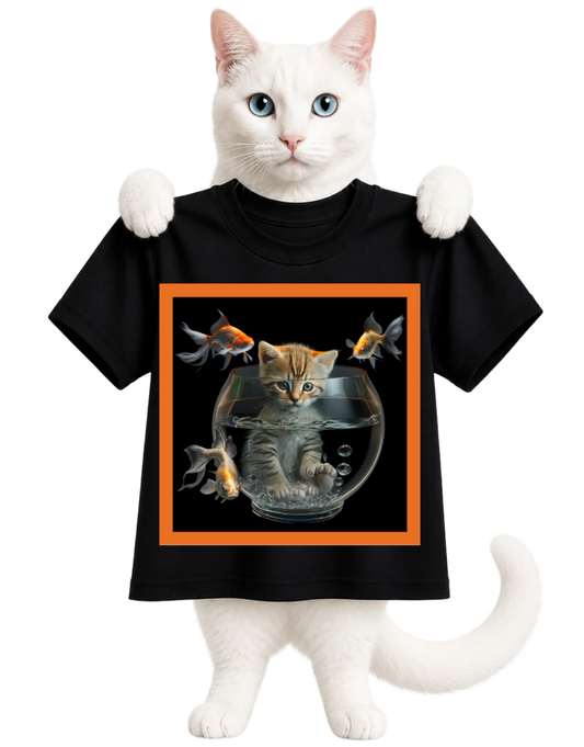KITTY IN A GOLDFISH BOWL-WOMENS T-SHIRT